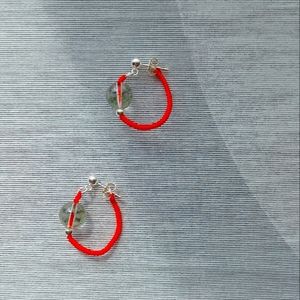 Natural green phantom quartz & Sterling silver & hand woven red threads earring